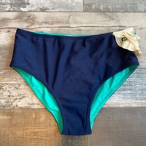 NWT Anthropologie Lauren Moffatt Navy Bikini Bottoms with Floral Detail